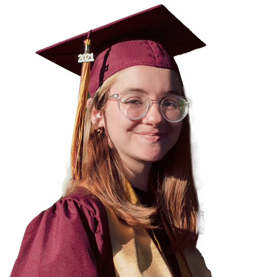 Smiling girl in graduation cap and gown
